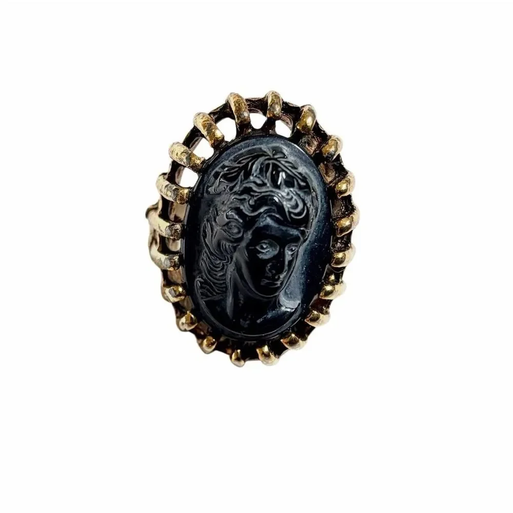 Vintage Black  Cameo Adjustable Statement Ring